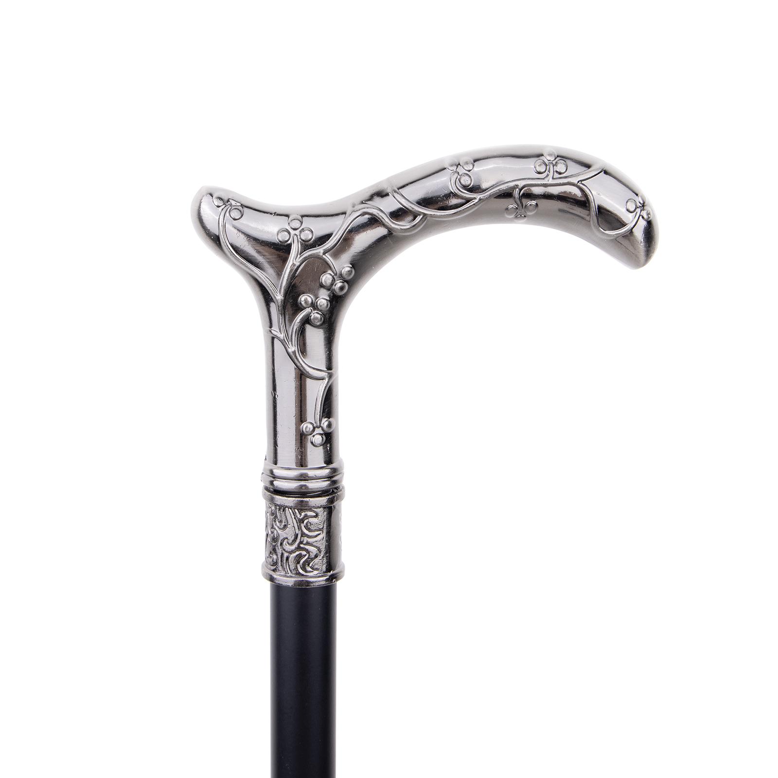 Vintage Plum Blossom Decorative Cane - 36.61-Inch Tall Alloy Cane with Exquisite Floral Design | Elegant Home Decor And Party Accessory, Durable for Cosplay And Parties, Silvery Grey Color, For Cosplay & Party