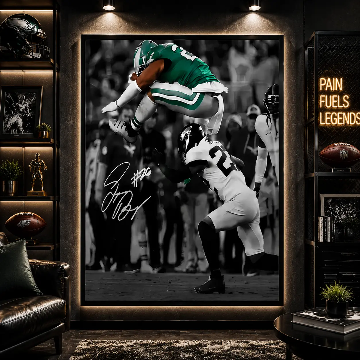 American Football Sports Canvas Wall Art Saquon Barkley Poster Wall Decor Print For Kids Teen Birthday Gifts Rugby Star Pictures for Living Room Bedroom Home Decoration,Man Cave Decor, Sports Fan Gift, NFL Football Poster, Athlete Wall Art