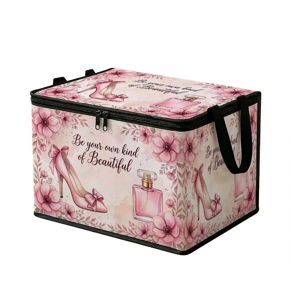 Romantic Floral Print Clothes Storage Box, Large Capacity, Zipper Seal, Dustproof, Durable Handle, Perfect for Bedroom Organization