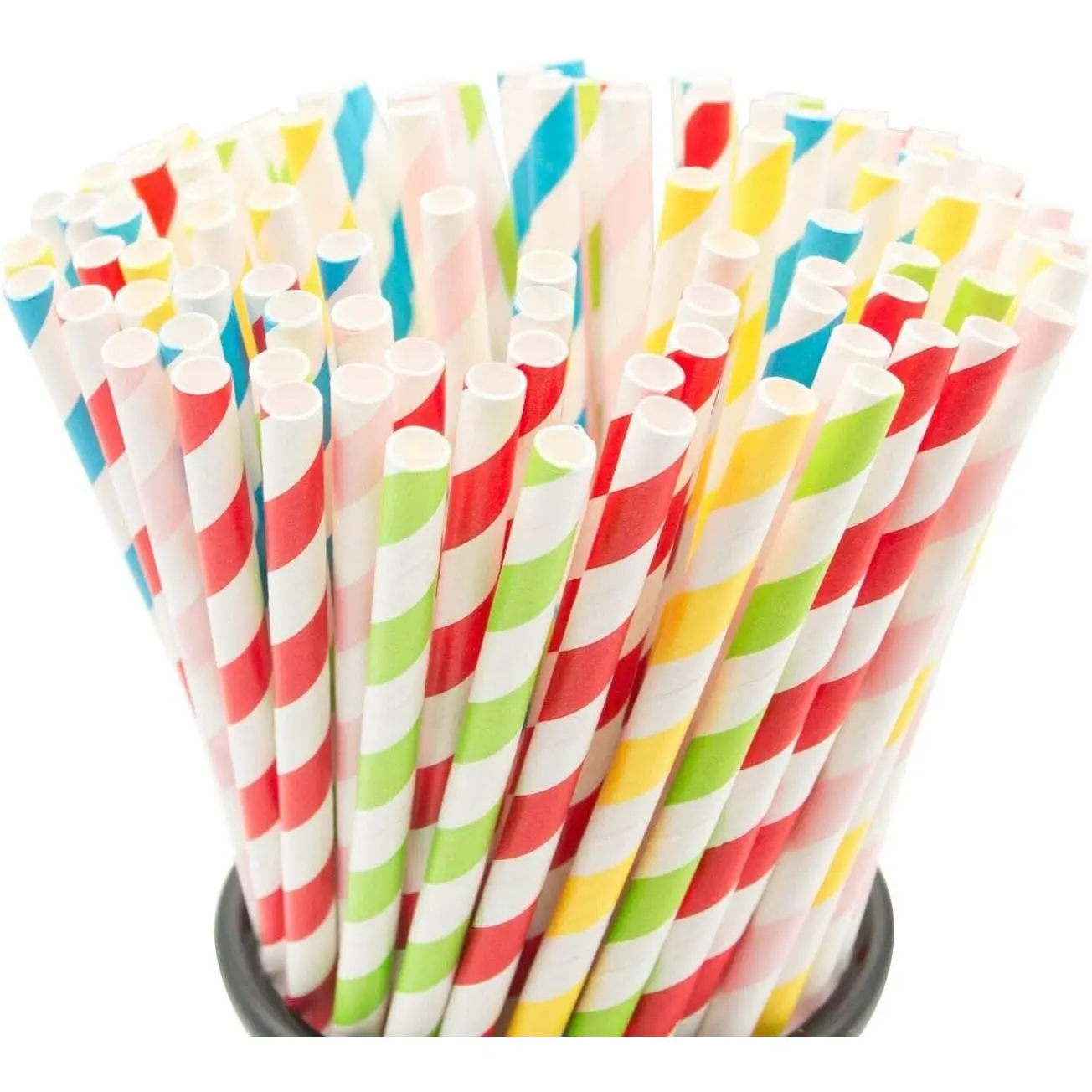 100PCS Biodegradable Paper Straws Bulk, Assorted Rainbow Colors Striped Drinking Straws for Juice, Shakes, Cocktail, Coffee, Soda, Milkshakes, Smoothies, Celebration Parties and Arts Crafts Projects