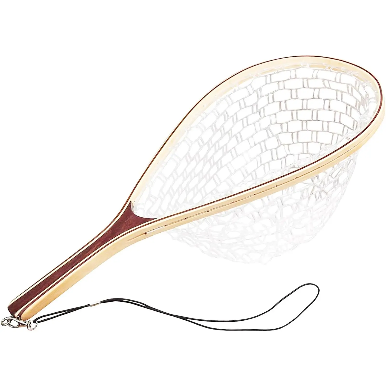 Fish-Friendly Wooden Handle Fly Fishing Net - Soft Rubber Mesh - Lightweight, Knotless Landing Net - For Trout, Bass, Freshwater & Saltwater - Perfect for Catch and Release - Gift for Anglers & Fathers