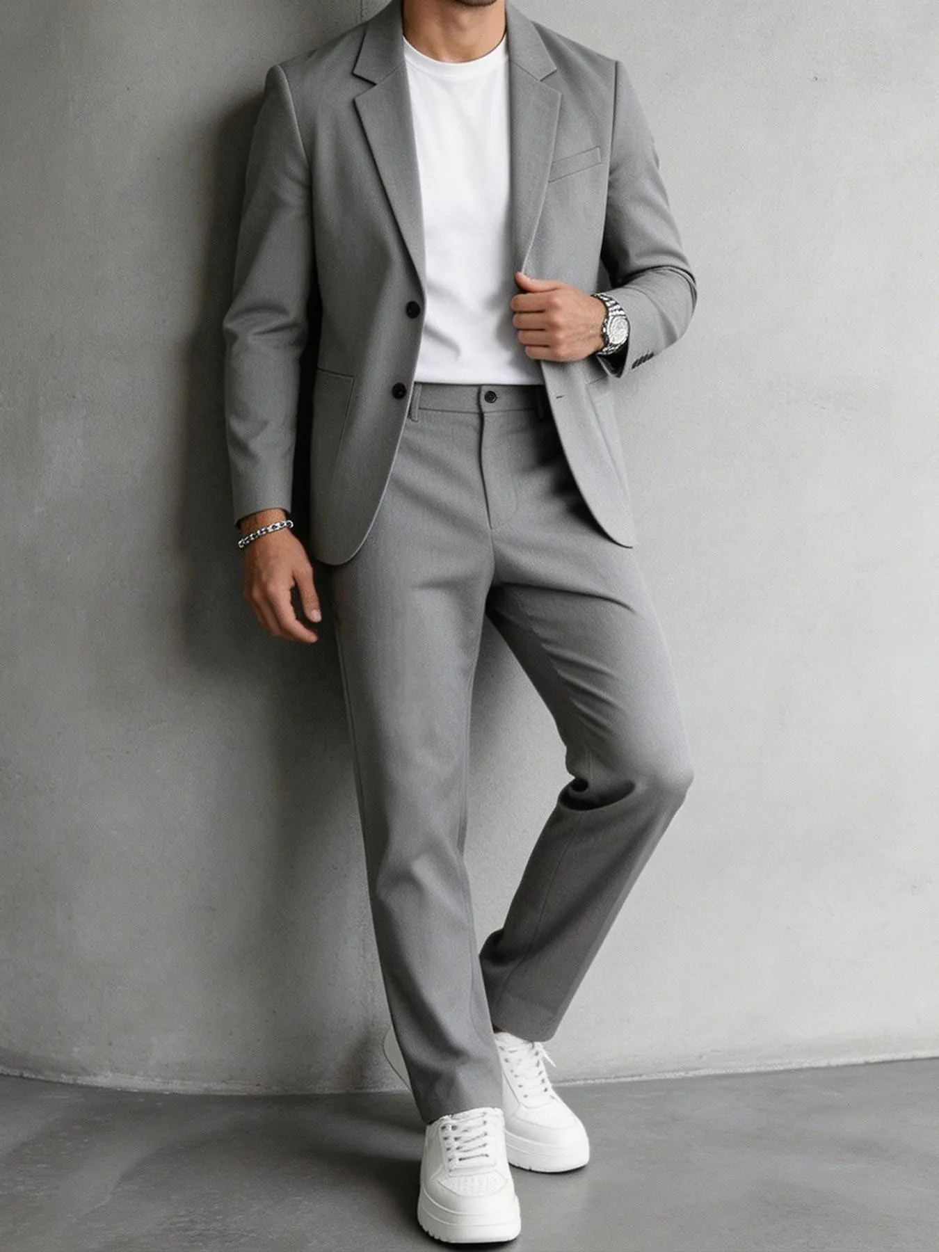 Light Casual Blazer Set for Men, Korean Style Loose Fit Two-Piece Suit, Lightweight Formal Wear Business Daily Commute, All Seasons Wear, Aesthetics