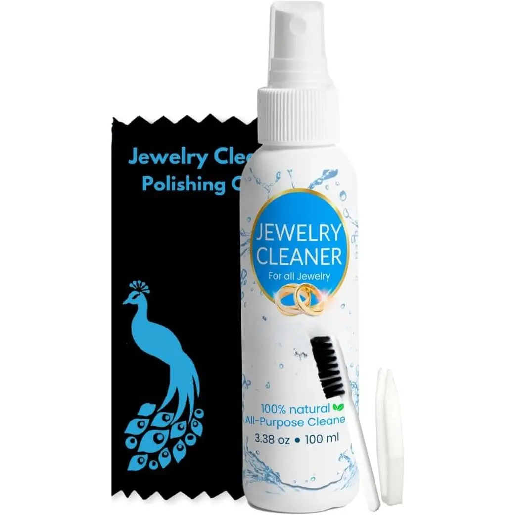 Deluxe  Cleaner, Restores and Shines  Cleaner Solution, Liquid Cleaning Brush and Polishing Cloth Kit, for   Precious Stones, Metal   ,  Ring Cleaner