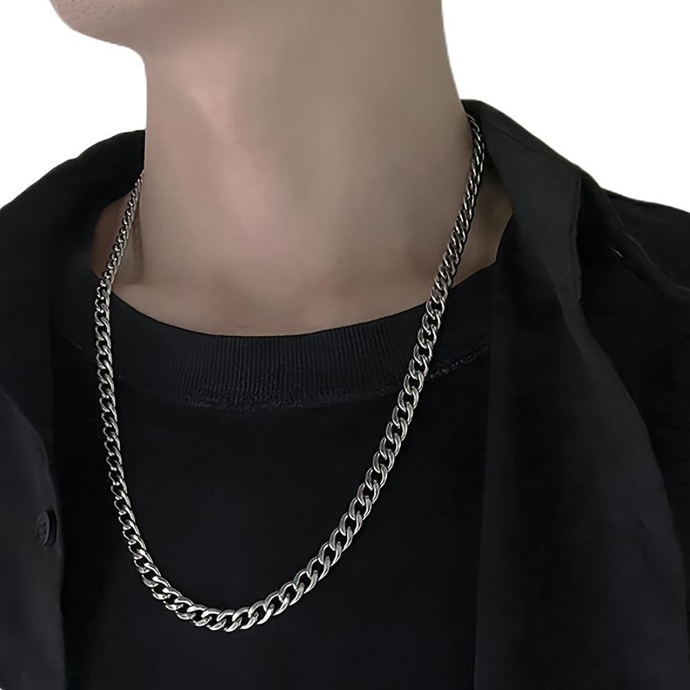 Men's 2-Piece Stainless Steel Jewelry Set - Classic Cuban Necklace, Hip Hop Punk Rock NK Chain Bracelet, Men's Jewelry, Male, Casual