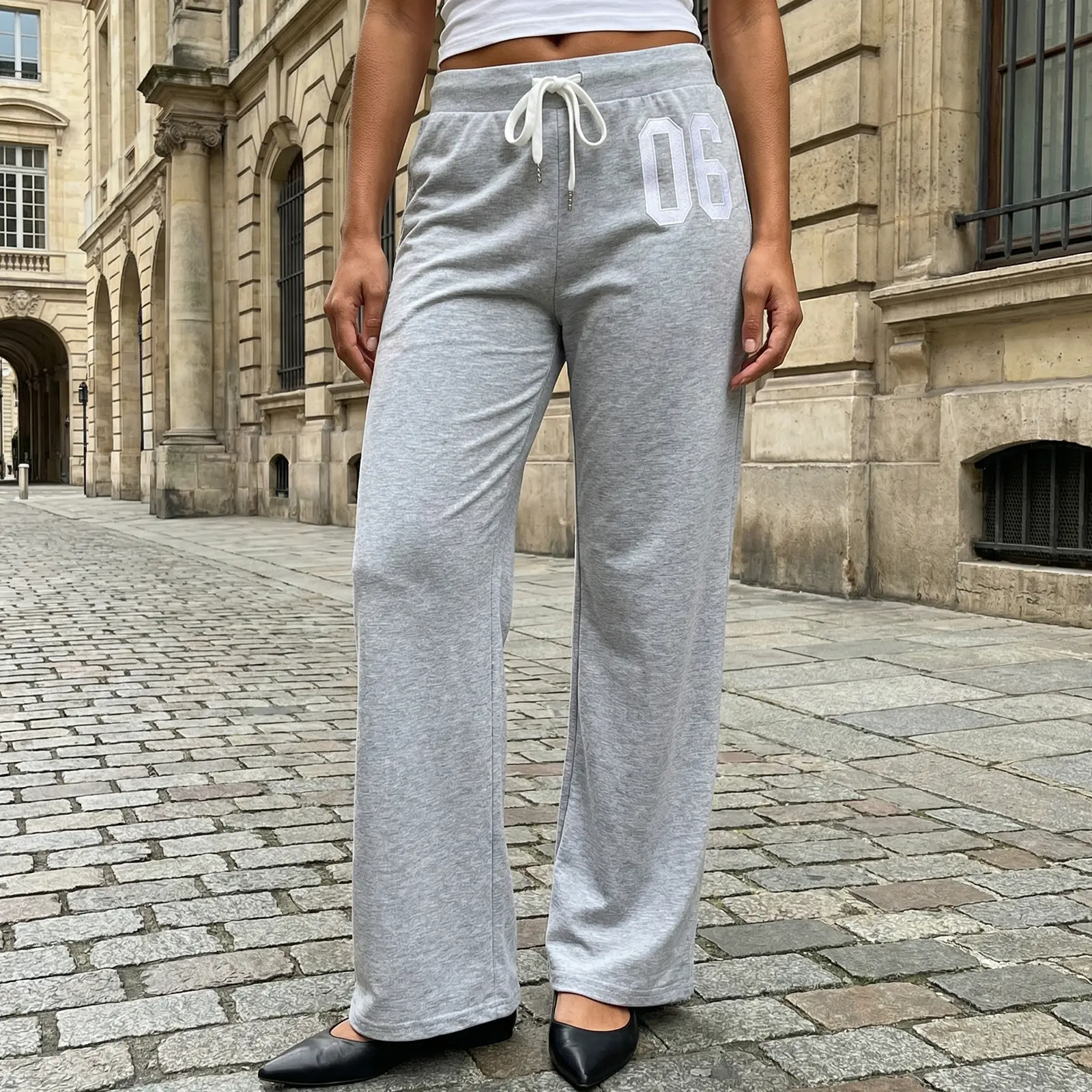 Women's Straight Leg Sweatpants Low Waist Number Print Loose Joggers Workout Pants