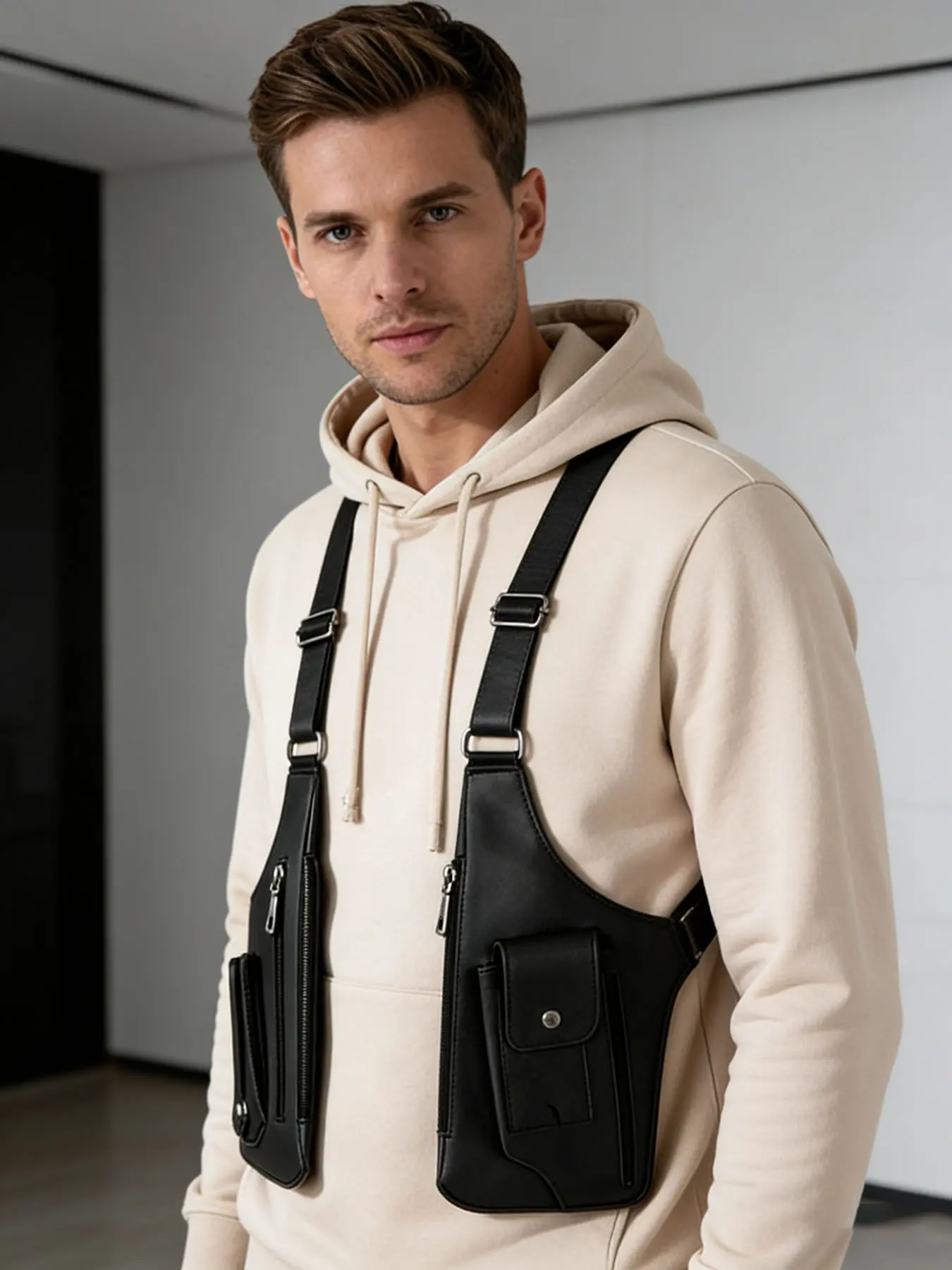 Adjustable Anti-theft EDC Chest Storage Bag, Multi-compartment Chest Harness Pack for Men, Convenient Hands-free Storage Gear for Hiking, Cycling and Camping Trips