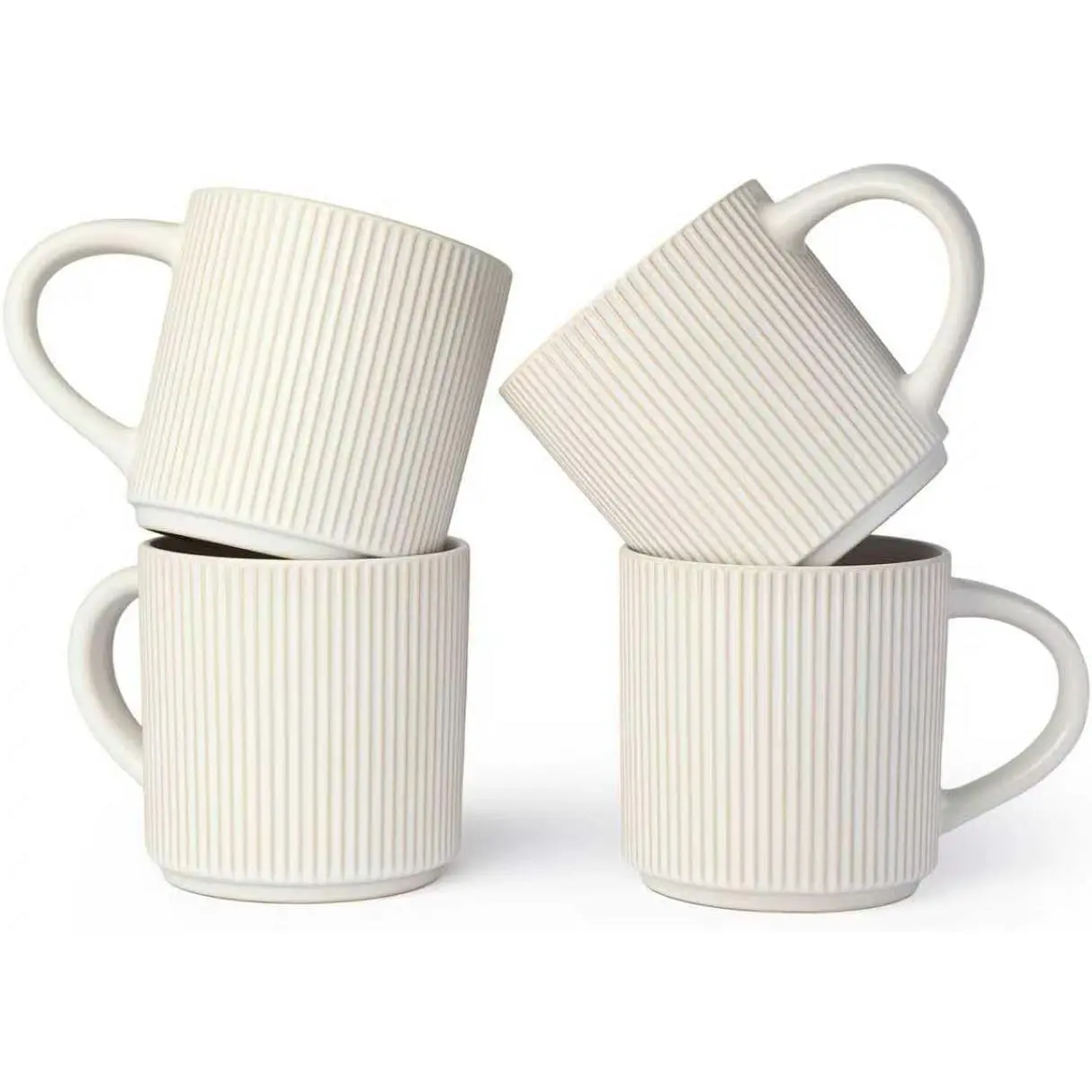 Matte White Coffee Mugs Set of 4, 12 Ounce Mug with Handles, Ceramic Stoneware Catering Coffee Cups, Porcelain Mugs Sets for Coffee, , Hot Cocoa, Milk, Microwave and Dishwasher Safe