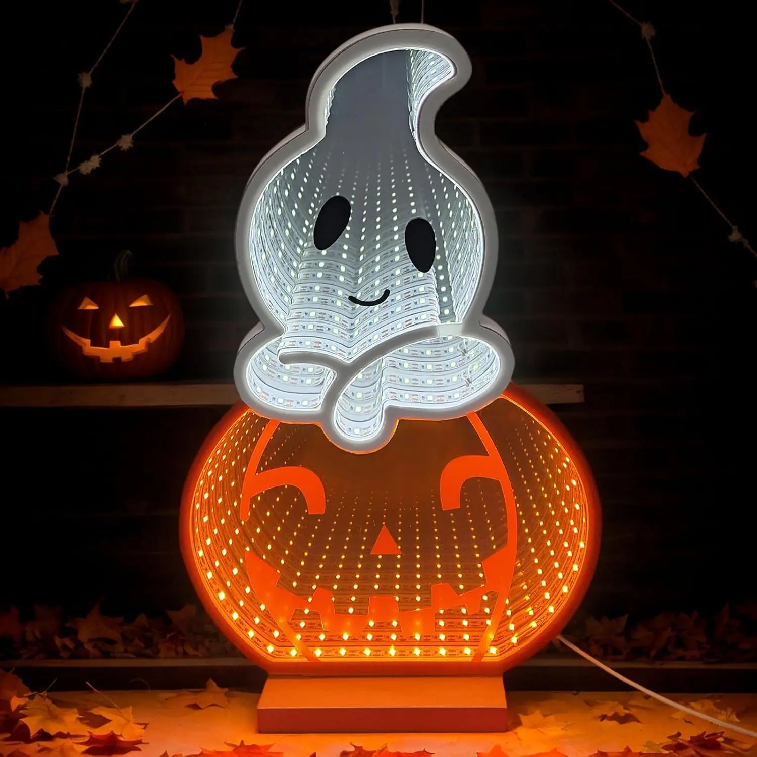 11.57" Tall Modern Spooky LED Pumpkin Light - Cute Neon Sign, USB-Powered Infinity Decor for Table, Room, Halloween Party