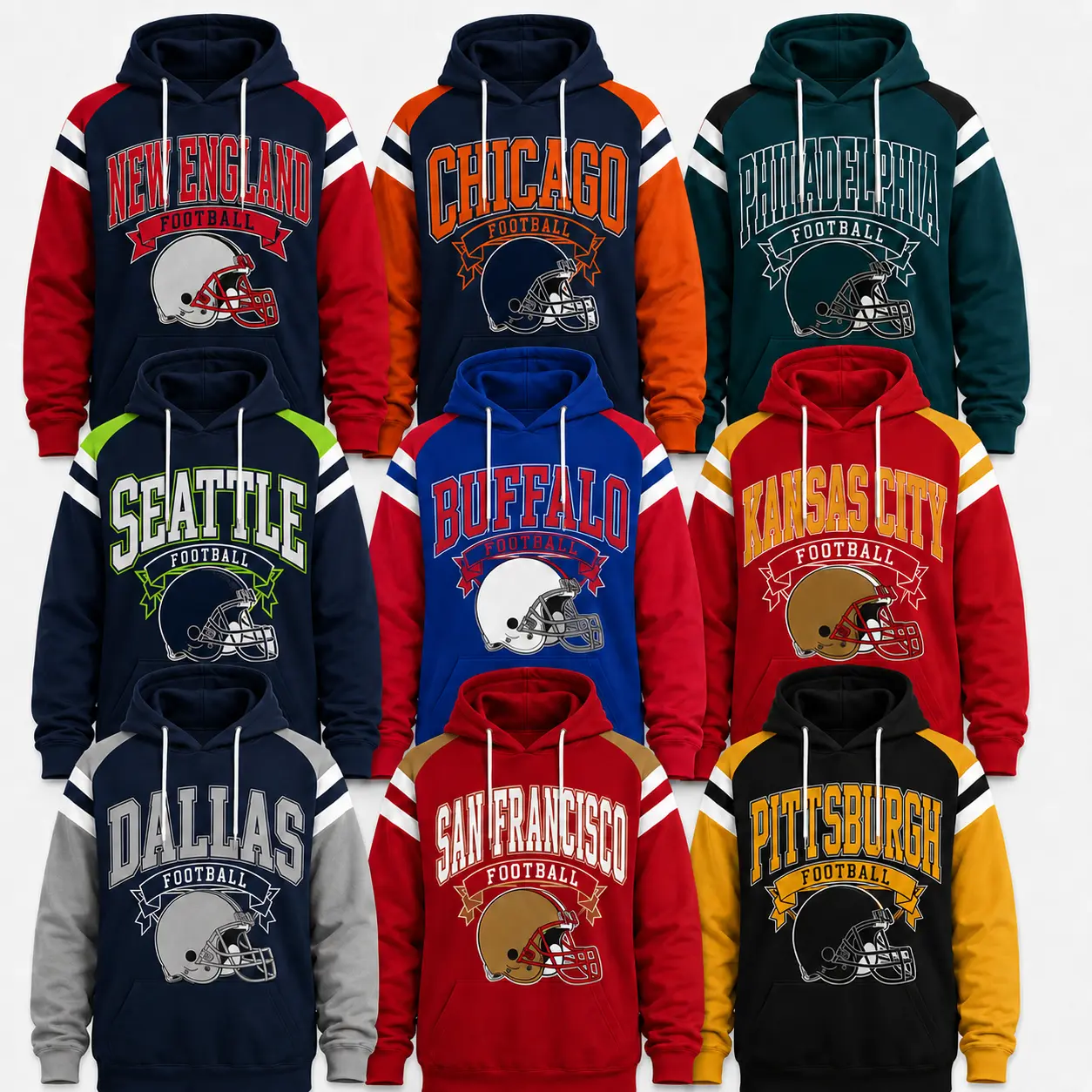 Unisex Vintage Football Hoodie, Hometown Team Print Long Sleeve Casual Fabric Menswear Soft Cozy Retro Style Comfortable All-Season Wear Day, Game Day Hoodie for Fans