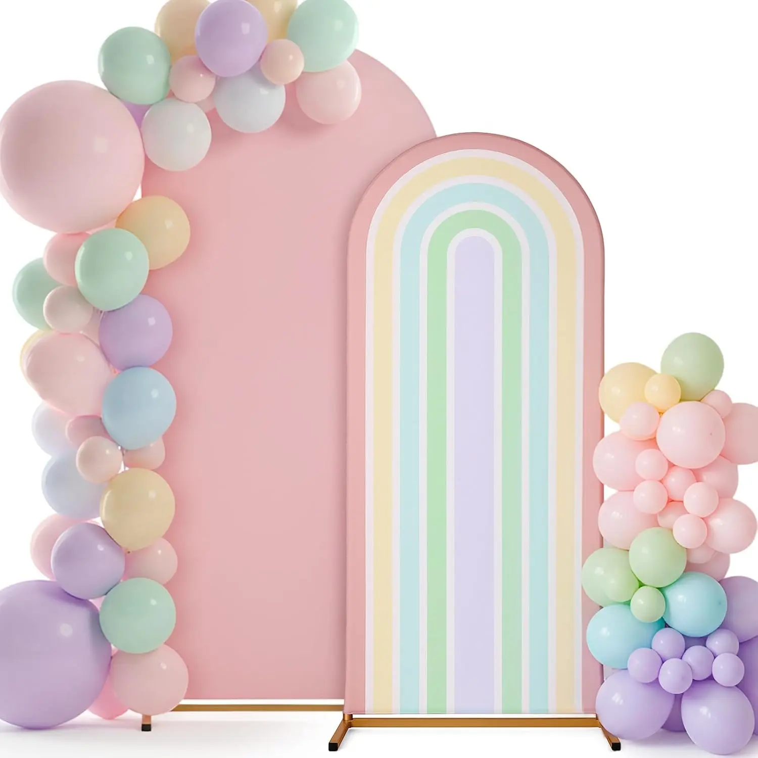 Rainbow Arch Backdrop Stand Covers Pastel Background Arched Stretchy Fabric Backdrop Cover for Boho Daisy Birthday Party Wedding Decoration (Macaroon ,7.2ft+6ft,2 Pcs)