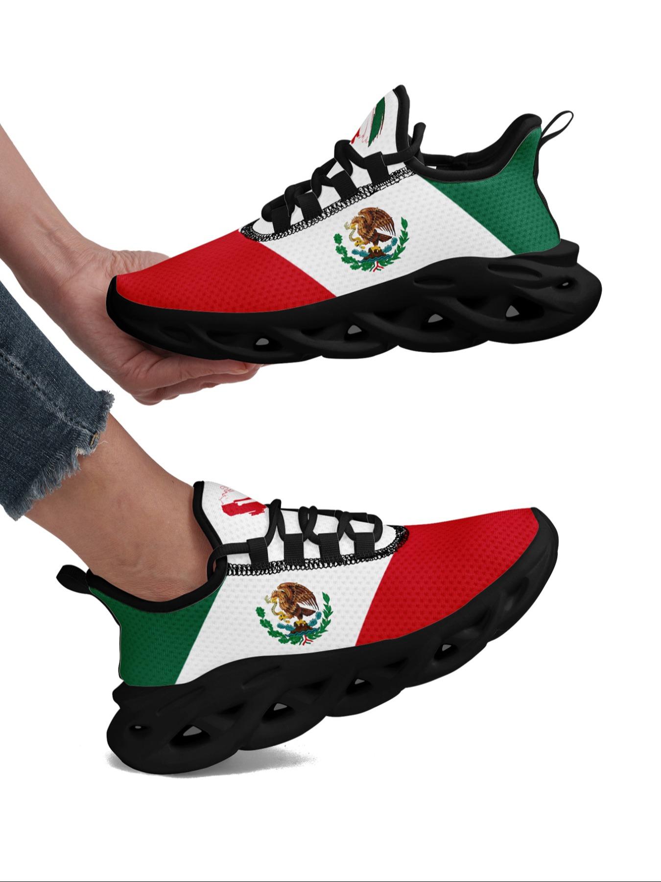 Women's Mexico Flag Print Lace Up Running Sneakers, Casual Comfortable Breathable Sports Fashionable Shoes, Gym Training Sport Walking Sneakers for Daily Wear, Trainer