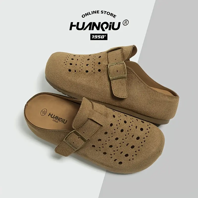 HUANQIU unisex suede slippers, breathable, comfortable, and slip-resistant, suitable for both indoor and outdoor wear.