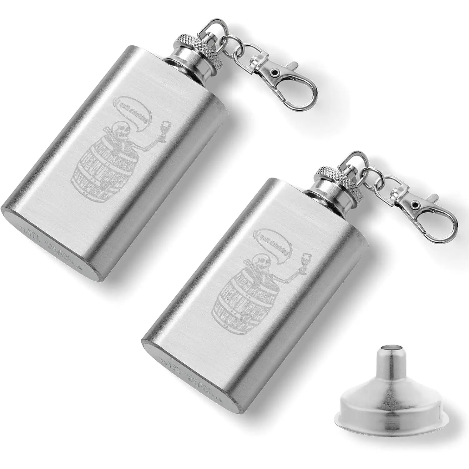 2 count I Quit Drinking Mini Stainless Steel Pocket  Bottle Portable Skull Barrel    Flask 2oz Leak Proof  Vessel with Funnel for Men & Women
