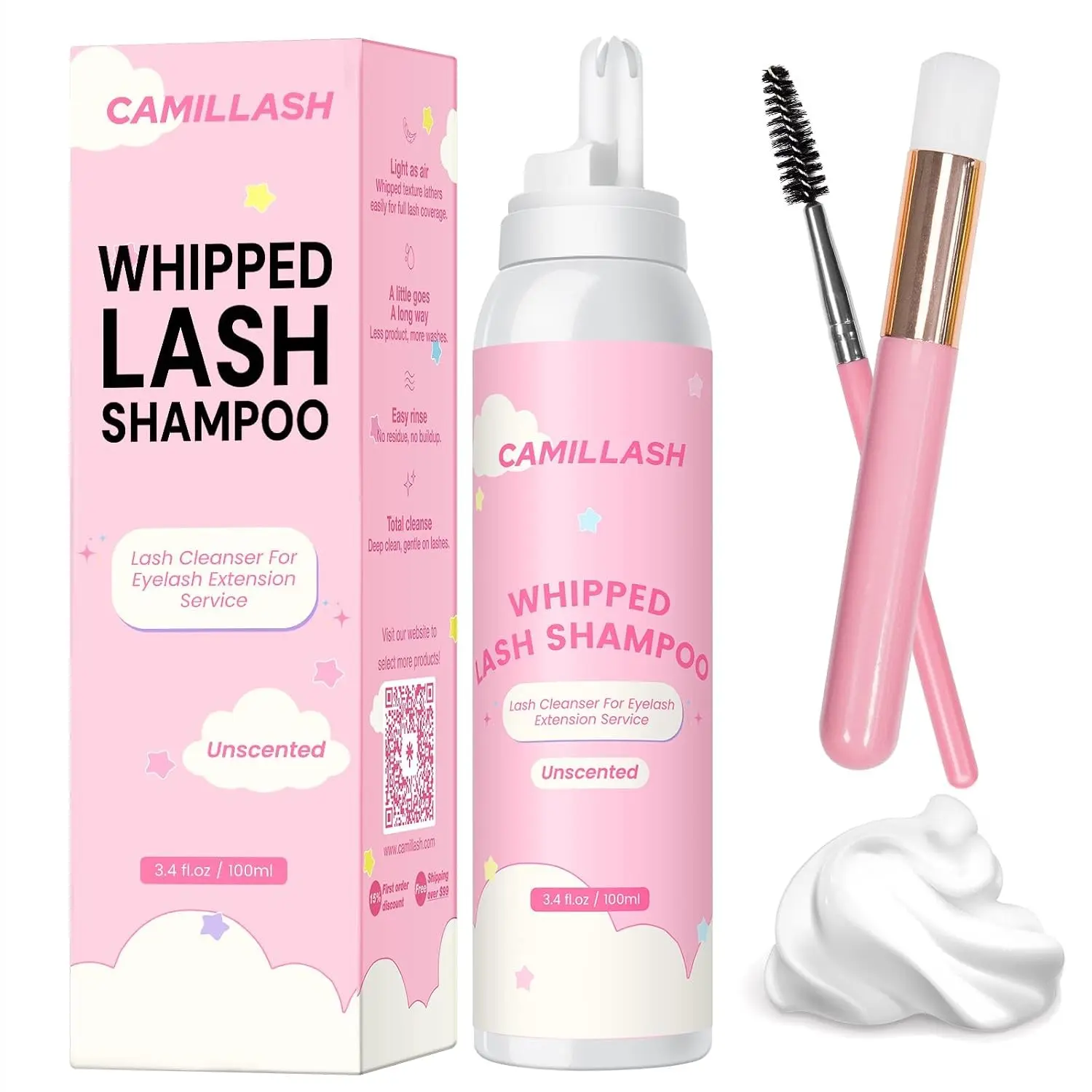 Whipped Lash Cream Shampoo Unscented Foam Cleanser 100ml Eyelash Extension Cleaning Bath Kit for Salon & Home Use