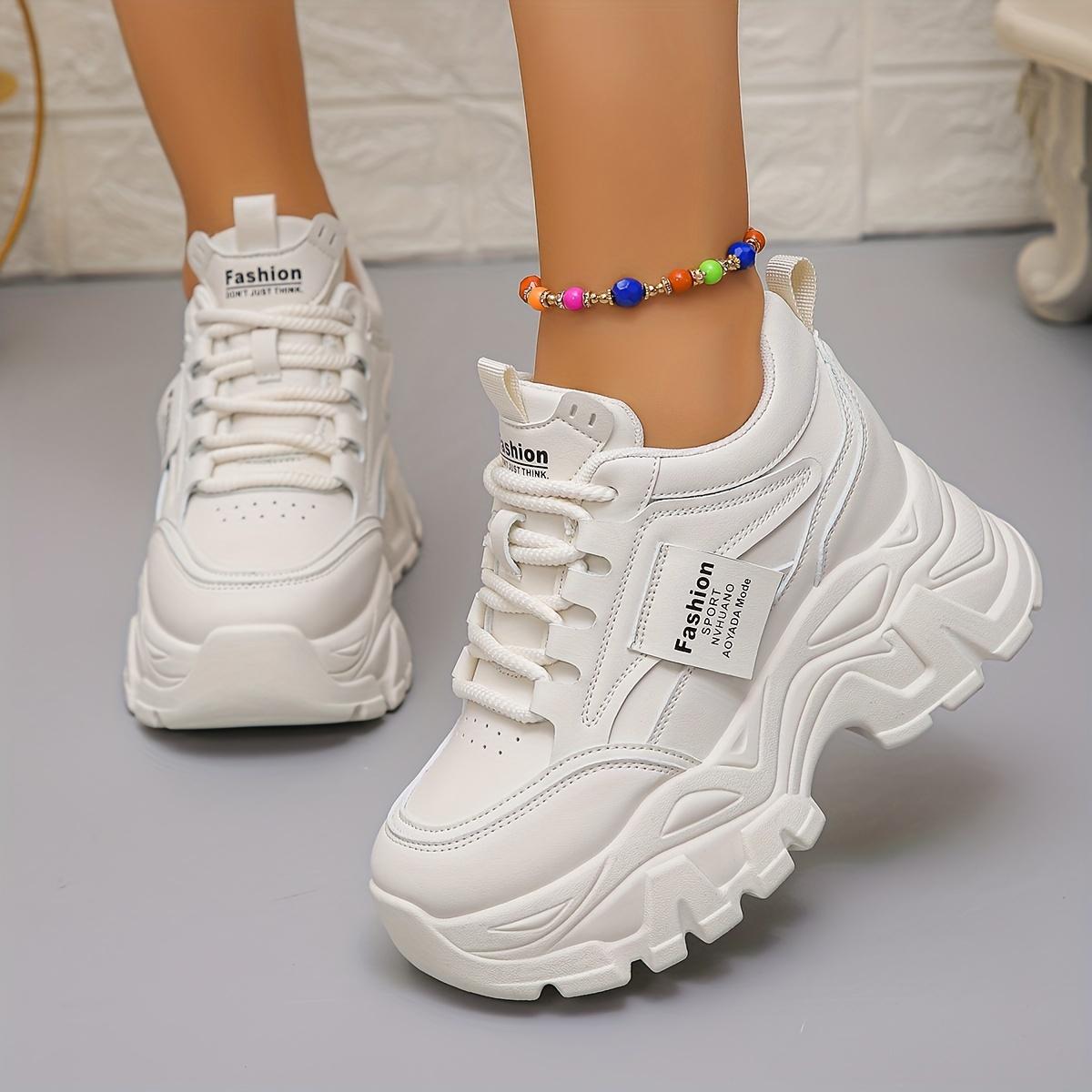 Women's Breathable Chunky Dad Shoes - Fashionable Black & White Sneakers with Thick Rubber Sole, Comfortable All-Season Sneakers