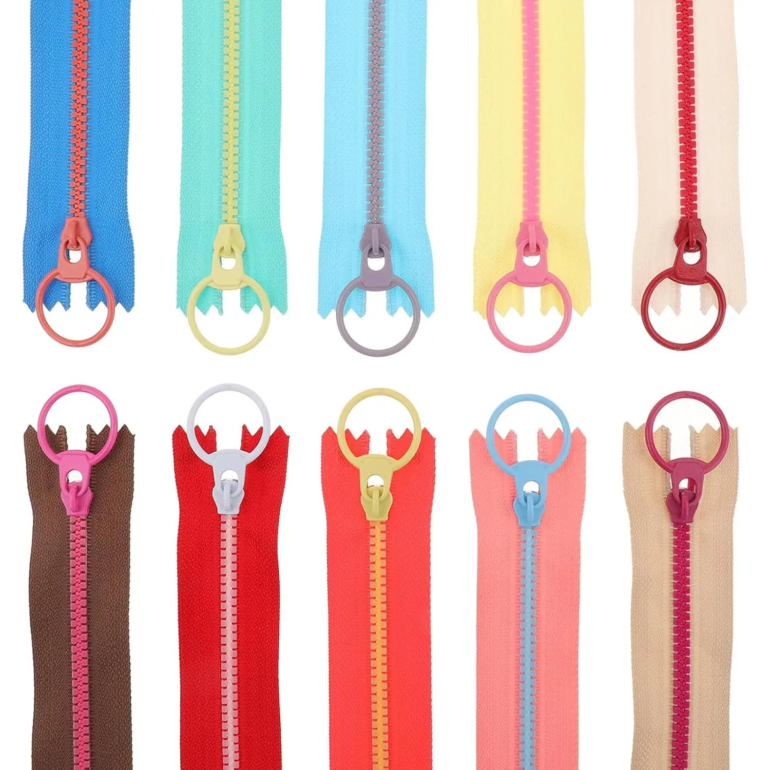 10 count 8inch Zippers for Sewing,  Zipper, 10 Color Colourful Zippers with Lifting Ring Quoit, Supplies Zippers for DIY Sewing Craft Tailor Bag Garment