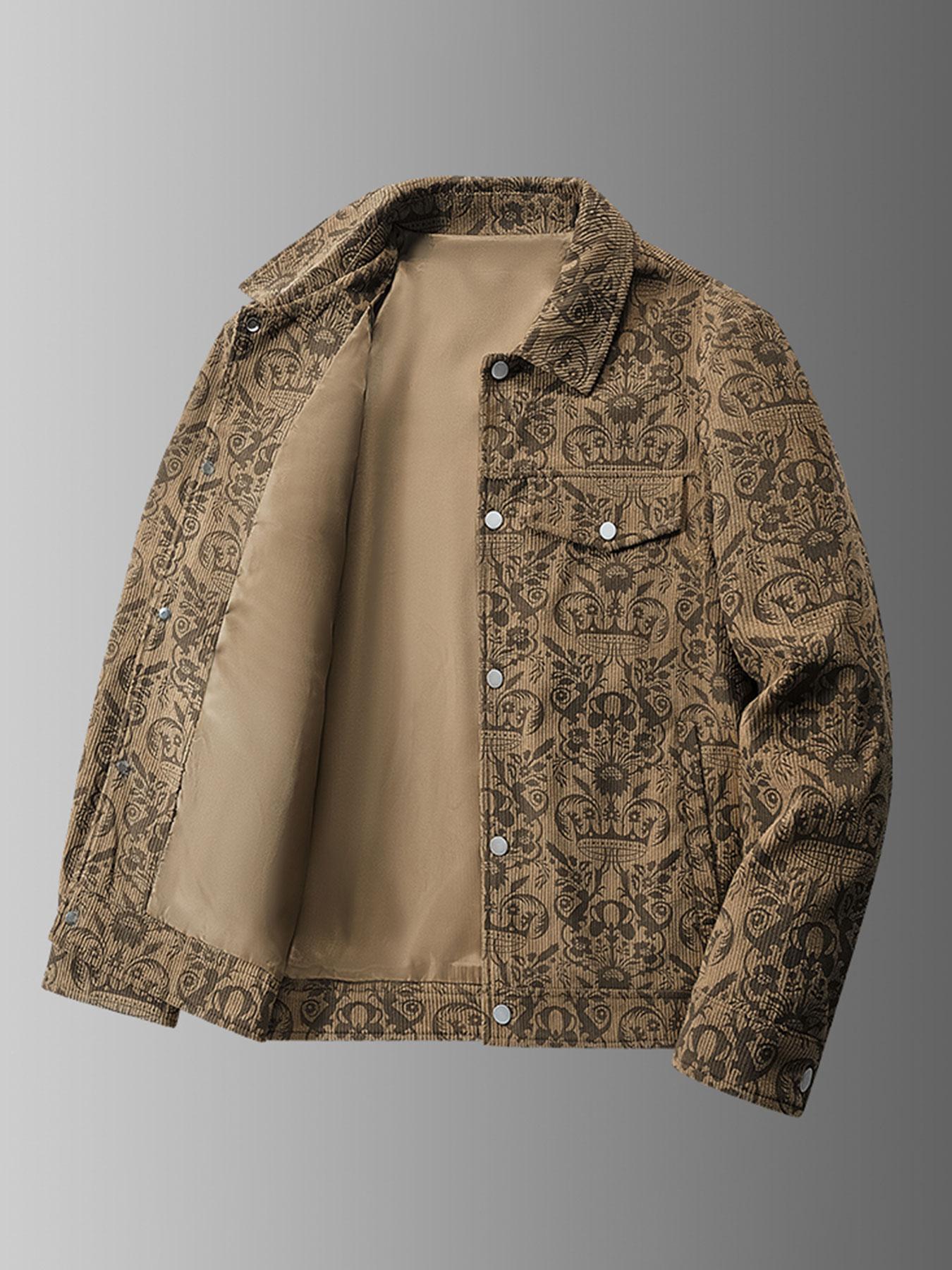 Men's Baroque Print Zip Up Jacket, Casual Fashionable Jacket, Regular Fit Casual Long Sleeve Collared Outerwear for Spring & Fall, Men's Sportswear for Outdoor Activities, Menswear