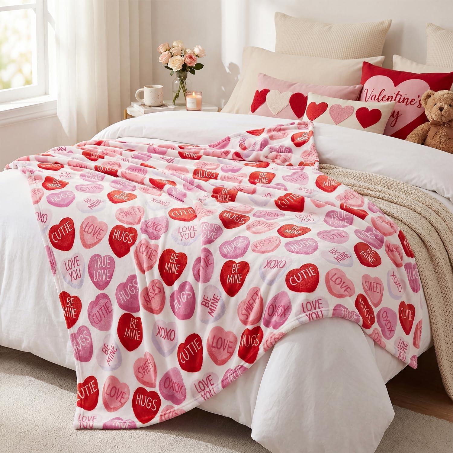 Valentine Flannel Blanket Throw, Pink Hearts with Words Soft Fuzzy Plush Cozy Fleece Blankets for Couch Sofa Bed Lounging, Ideal Gifts for Kids Adults Wife Self, 50x60 Valentine Flannel Blanket Throw, Pink Hearts with Words Soft Fuzzy Plush Cozy Fleece Blankets for Couch Sofa Bed Lounging, Ideal Gifts for Kids Adults Wife Self, 50x60