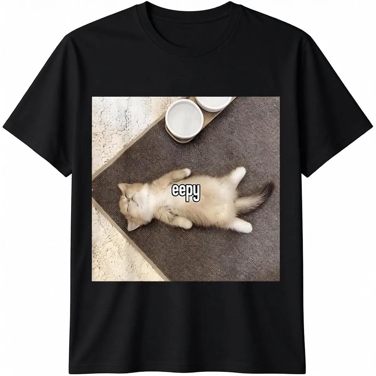 Streetwear Graphic T-Shirt for Men, Korean Style Heavy Cotton Top with Funny Cat Meme Print, Casual Round Neck, Tops, Basic, Fashion, Crew Neck, Graphic Print, Chic, Cute, Preppy, Vintage