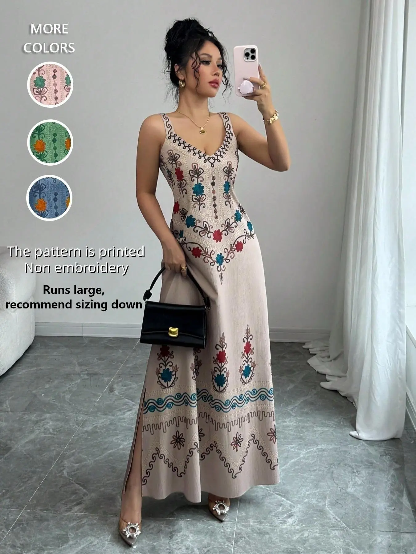 Women's Fashion Casual Boho Soft Ethnic Style V Neck Sleeveless Long Dress, Loose-Fit Thin Woven Fabric, Perfect for All Seasons