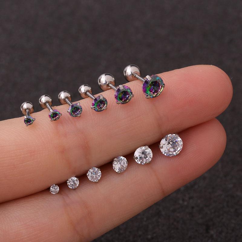12 Pairs 16G Multi-Size CZ Stud Earrings Set, 316L Stainless Steel Screw Back Earrings, Hypoallergenic Cartilage Studs for Women Men (2mm-5mm)