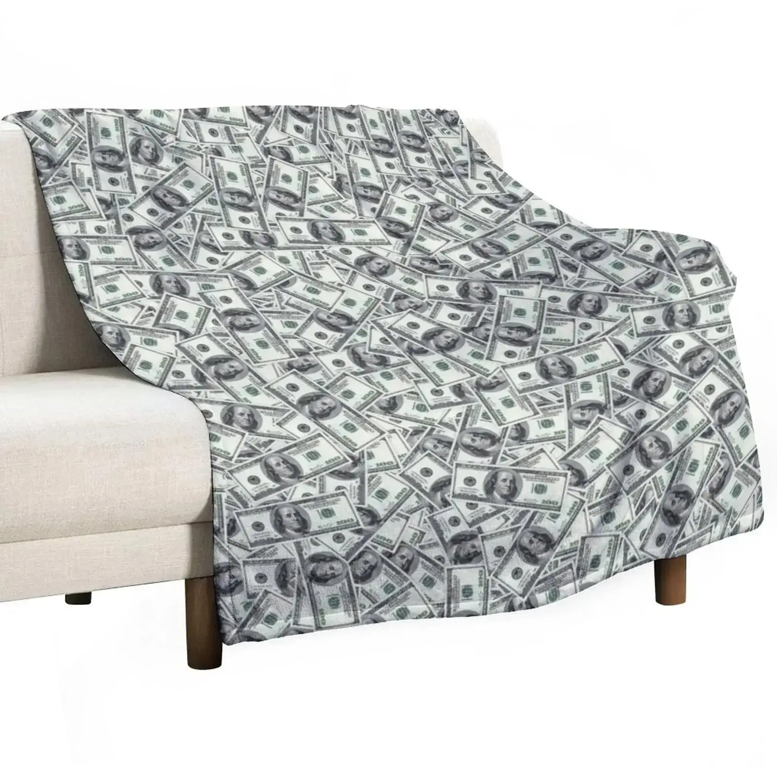 Money Themed Giant 100-Dollar Bills Microfiber Poly Flannel Throw Blanket - Super Soft, Wrinkle Resistant, Multi-Size (40x30in/50x40in), All Seasons, Financial Motif Home Decor for Bed, Sofa