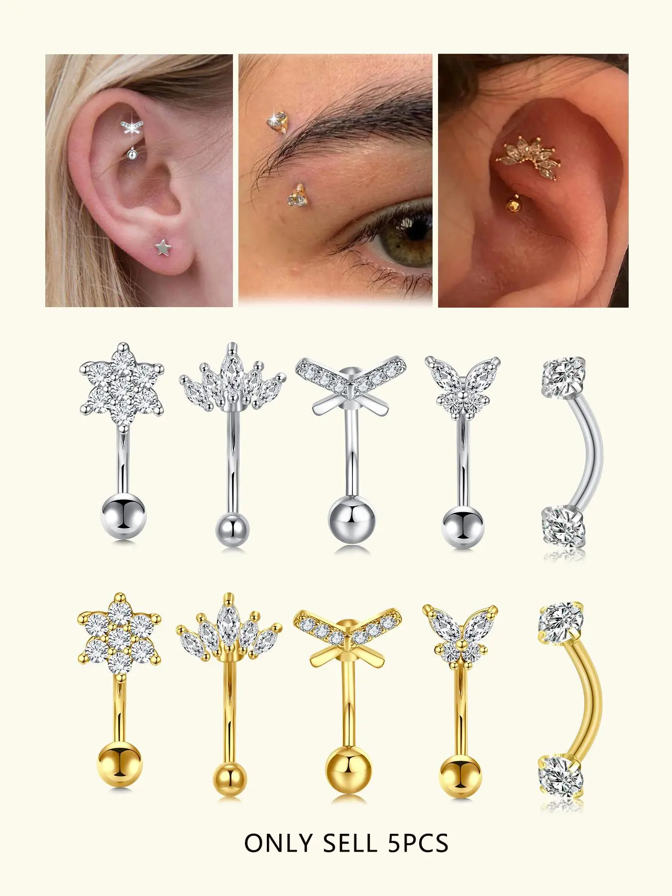 Rook Piercing Jewelry for Women & Men, 16g Stainless Steel Curved Barbell, Dangle Cz Belly Lip Ring, Cartilage Daith Tragus Piercing, Body Jewelry, Anti Tragus Jewelry, Piercings Jewelry