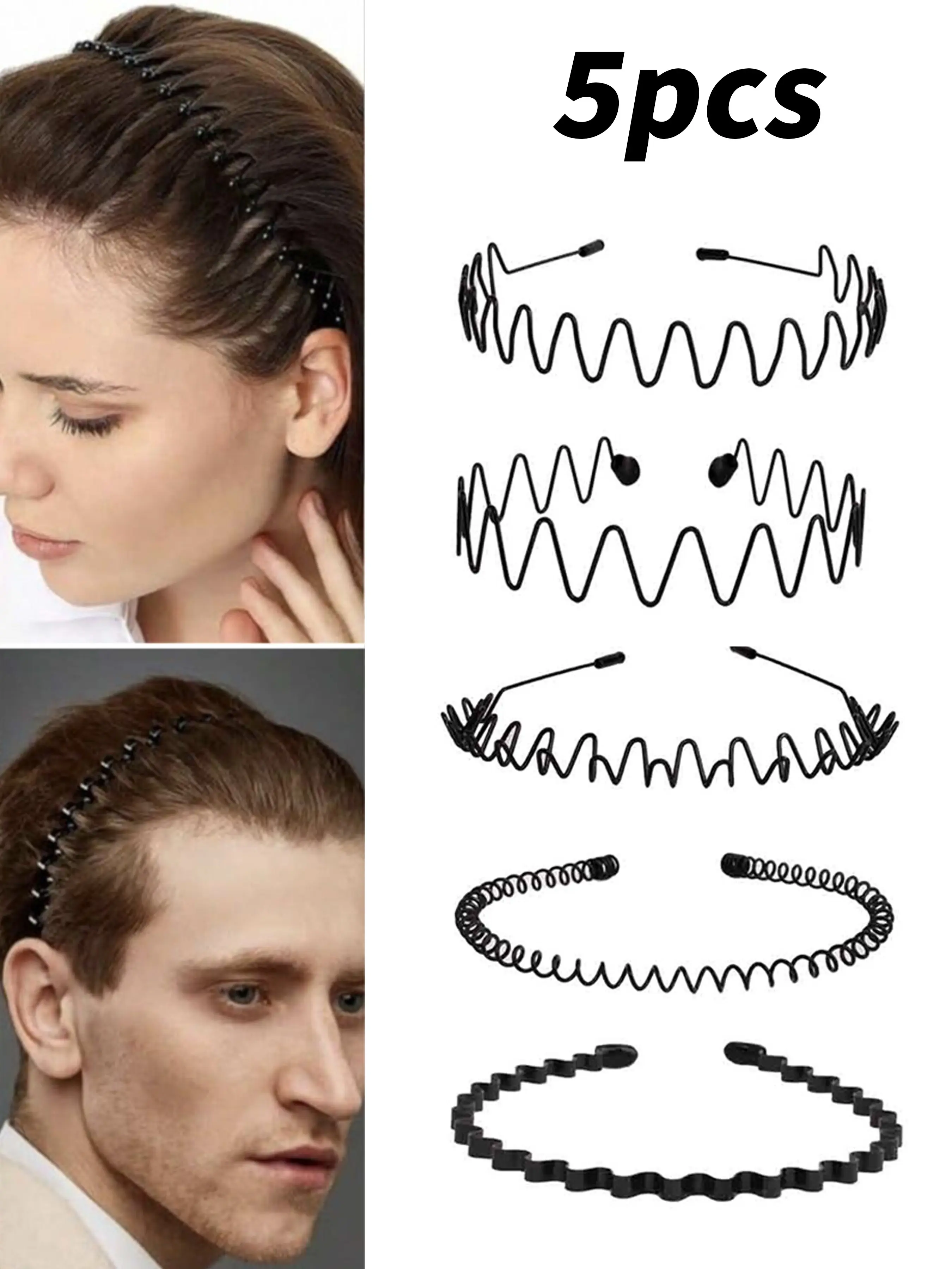 5 Pack Invisible Anti-Slip Wavy Metal Hair Headbands, Unisex Comfortable Wave Hair Hoops No Headache, Minimalist Daily Fashion Hair Accessories Fit Thick Hair, Universal Non-Slip Headwear For Women, Girls & Men, Hair Styling Headband, Hairbands