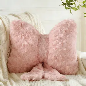 1pc White Curly Plush Bow Shaped Throw Pillow, Ultra Soft Faux Fur Fluffy Rosette Cushion, Coquette Minimalist Aesthetic Decorative Pillow, Cozy Bow Accent Pillow for Bedroom, Living Room, Dorm, Office & Lounge, Perfect Gift for Home Decor Enthusiasts, Ro