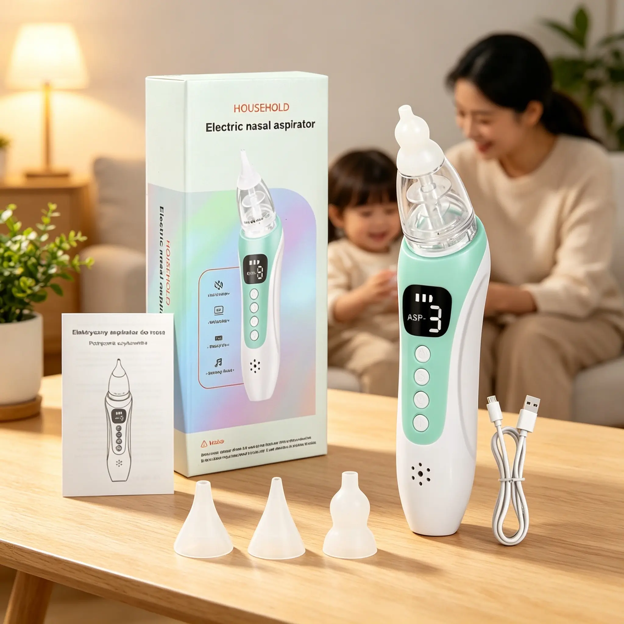USB Rechargeable Newborn Infant Baby Nasal Nose Aspirator, Adjustable Suction Levels, Food Grade Silicone Tips, Safe and Pain-Free, Washable, Home Use