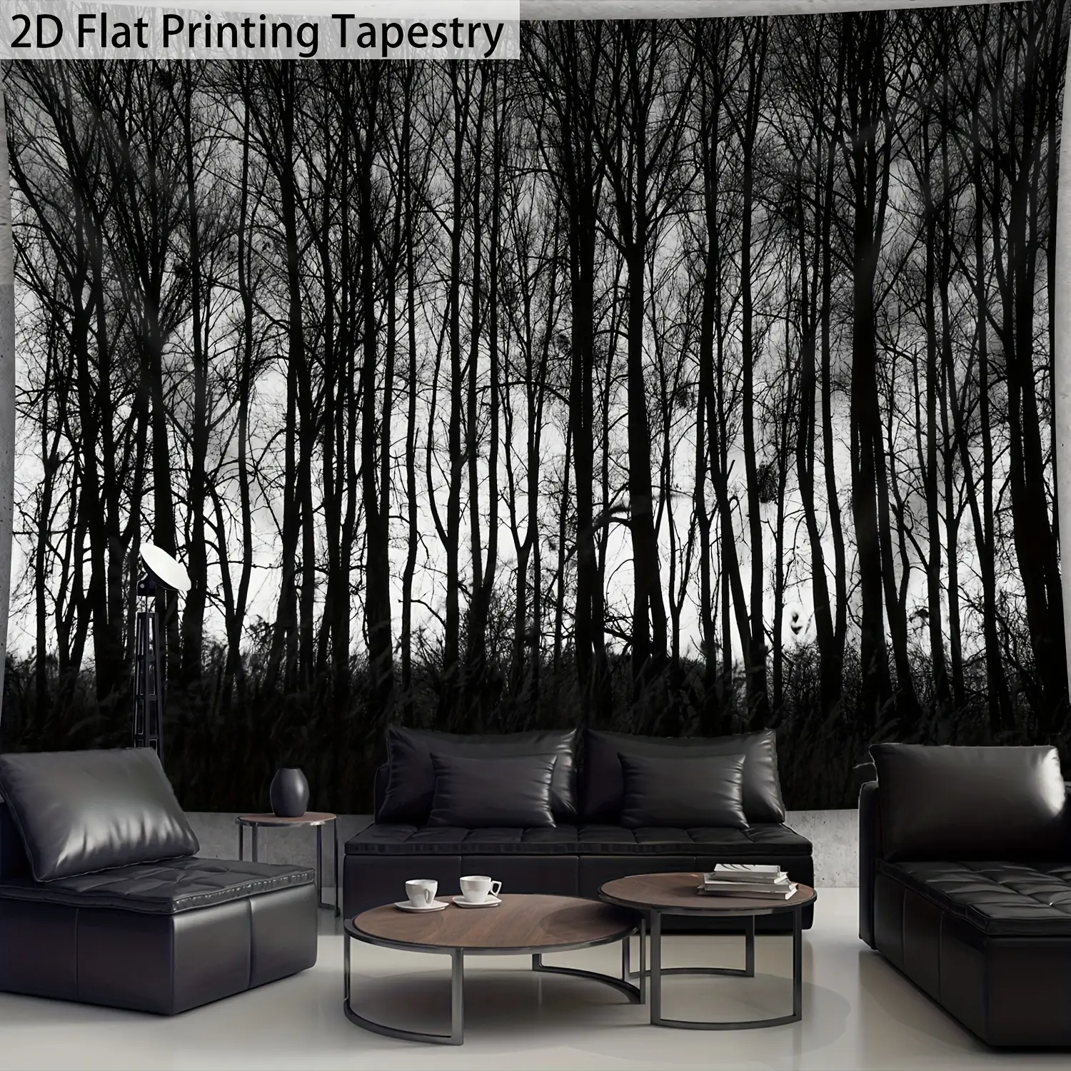 1PC Ultra-Large Black-White Serene Dark Forest Landscape Backdrop Tapestry, Decorative Digital-Print Polyester Wall Hanging, Easy-Setup Durable Reusable, for Living Room Photo Booth, Indoor/Outdoor Party Wall Decoration