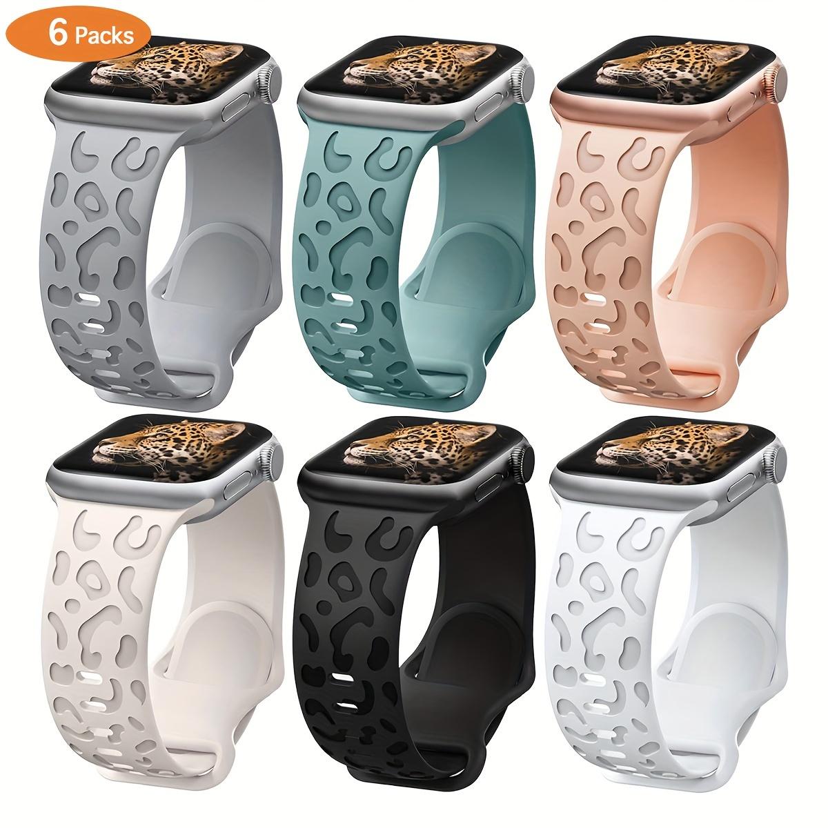 6-Pack Floral Engraved Silicone Apple Watch Bands – Soft Sport Strap 38–49mm (Series 1–11, SE, Ultra / Ultra 2 / Ultra 3), Women