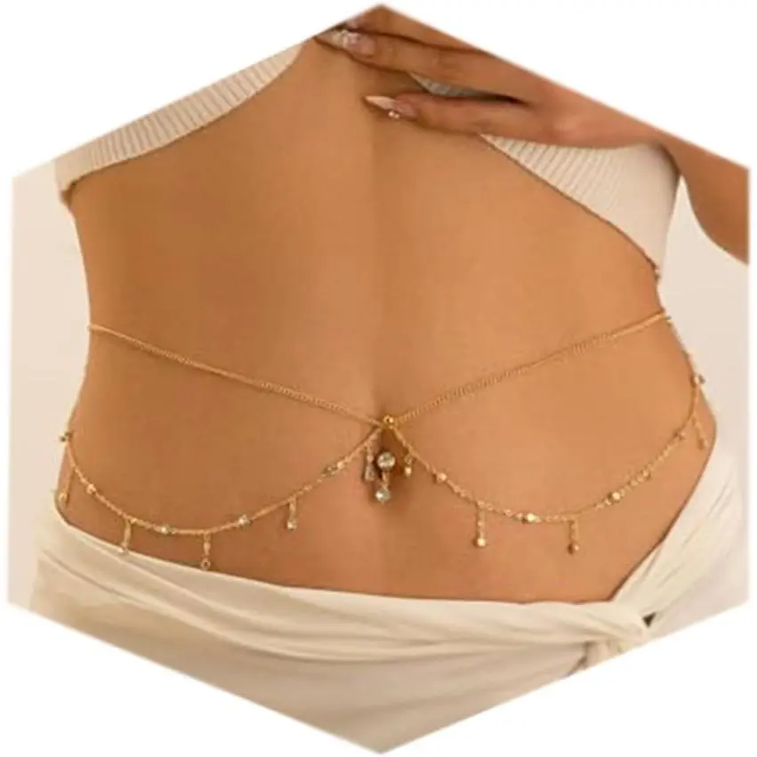 Longita Silver Gold Waist Chain for Women Belly Chain with Belly Rings Layered Stomach Chains Pearl Rhinestone Body Chain Waist Jewelry