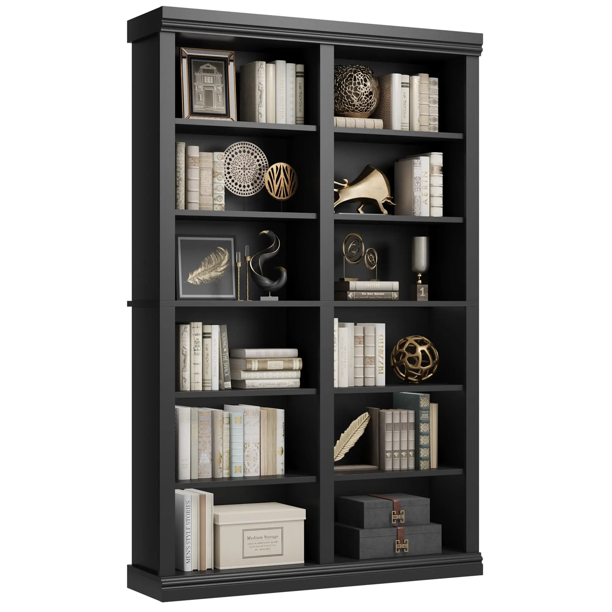 74.5" Tall Bookshelf with Double Storage, Extra Large Bookshelf, 6-Tier Double Wide Bookshelves w/ 12 Cubbies, Wide Freestanding Bookcases for Office