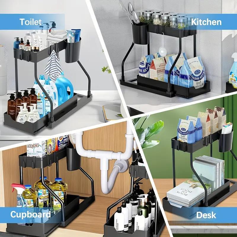 2-Layer Pull-Out Storage Rack, Large-Capacity Drawer, Home Organizer for Kitchen and Bathroom #GLOBAL PICKS