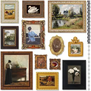 12 count  Picture Frame Set for Wall or Tabletop Display, Multi Size  Brown Antique Frames with Glass Front for   Gallery Room Wall Art Decor (Baroque)