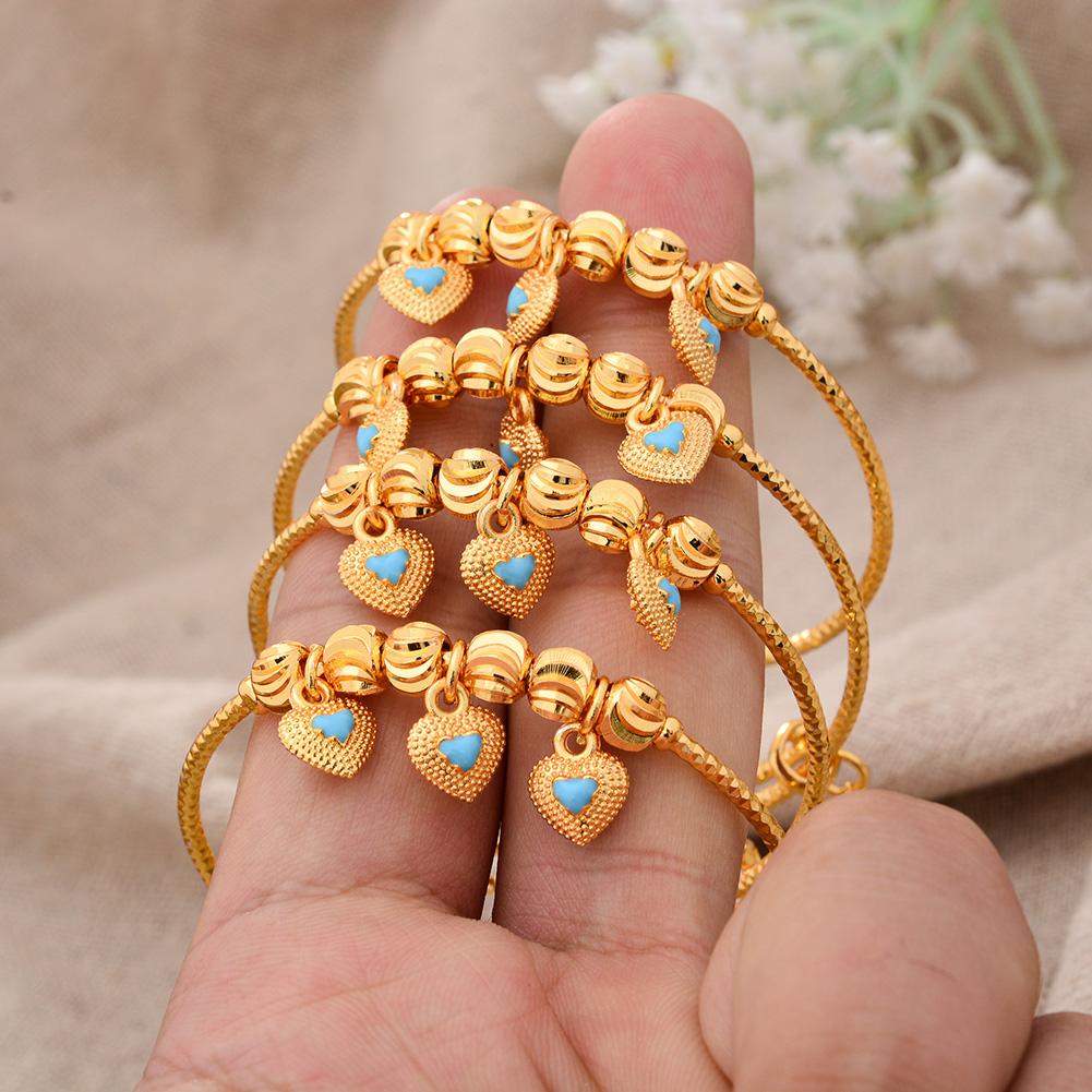 4pcs Baby Bangles Heart  Dubai Gold Color Bangles Kids Bracelet Luxury Bracelet Dubai Bangles Child Jewelry Birthday Present