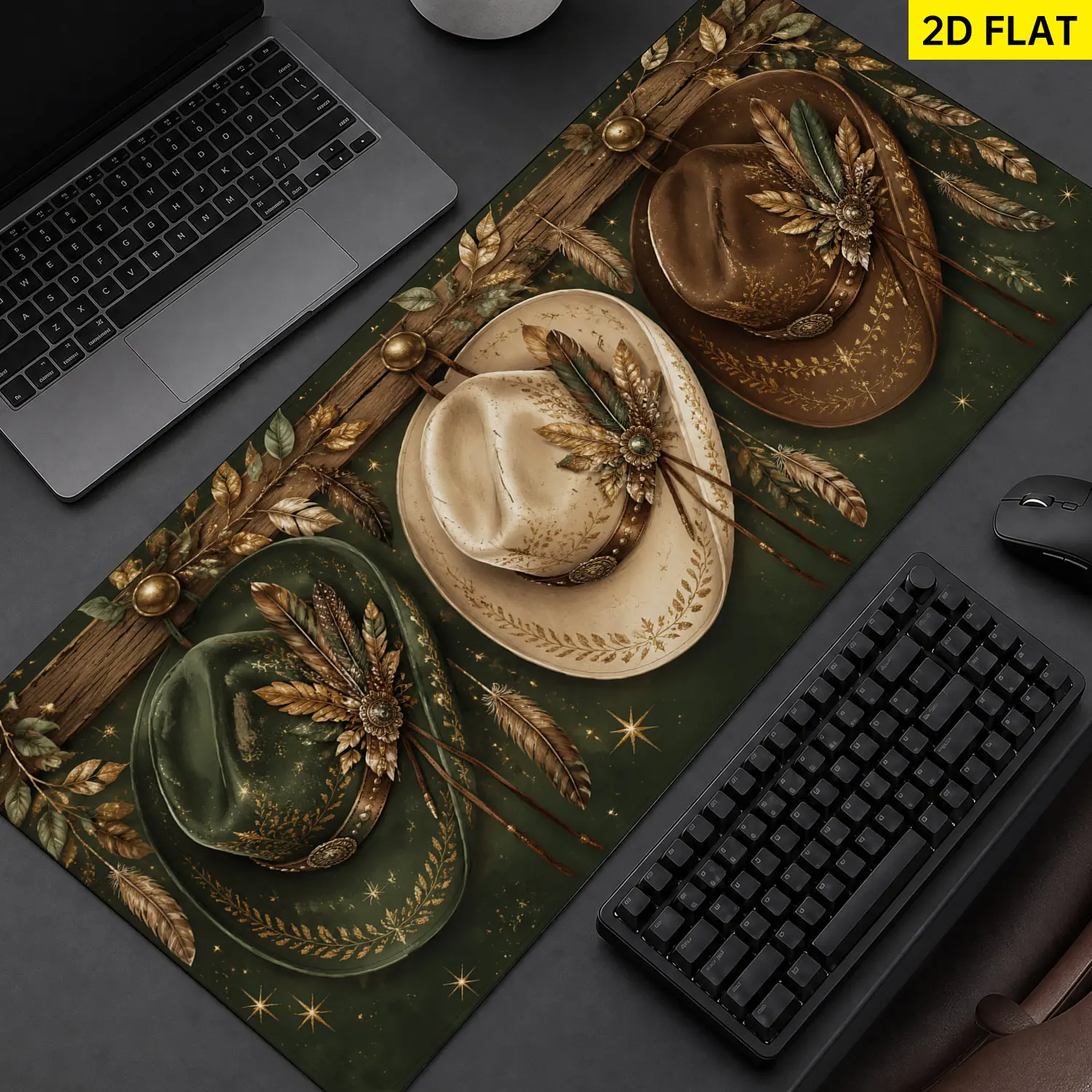 Extra Large Western Cowboy Hat and Feather Art Mouse Pad,Non Slip Rubber Pad,Desktop Decoration Drotection Pad,Washable,Lock Edge Multi Size,Premium Multipurpose Mousepad For Home,Office,Gift for Family and Friends