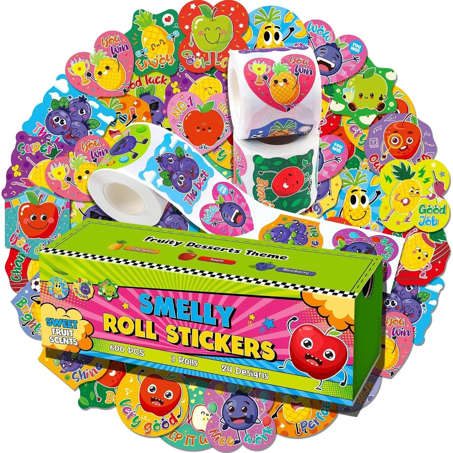 600 count Scented Stickers for , 3 Rolls Scratch and Sniff Smelly Motivational  Stickers, Classroom Encouragement School Smelly Sticker for Teachers, Students(1.57")