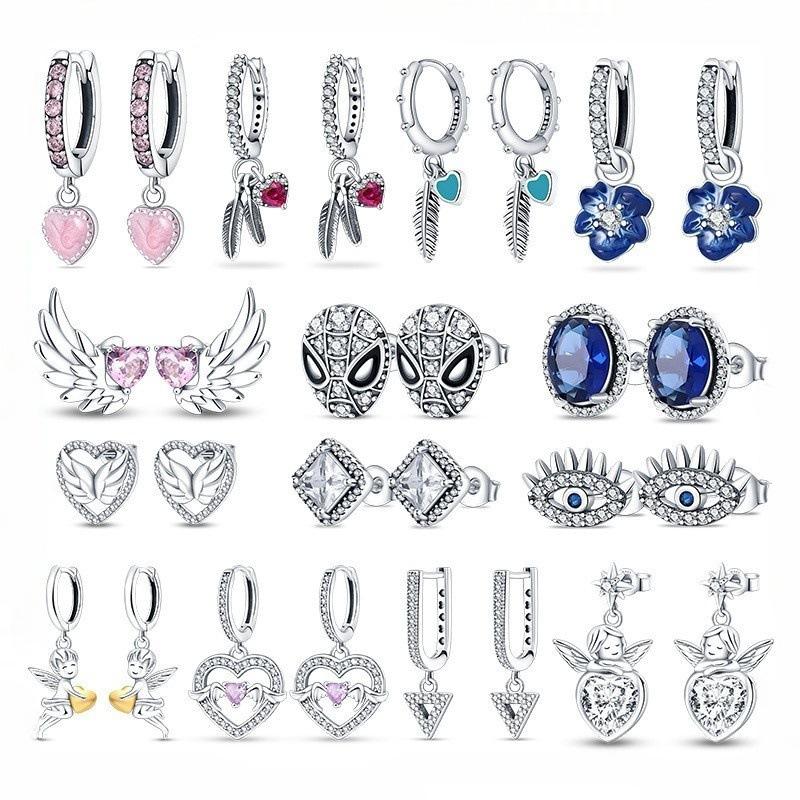 16 Pairs Silver Plated Hoop Earrings Set for Women Hypoallergenic Dangle Earrings with Cubic Zirconia Cute Cartoon & Vintage Charm Earrings