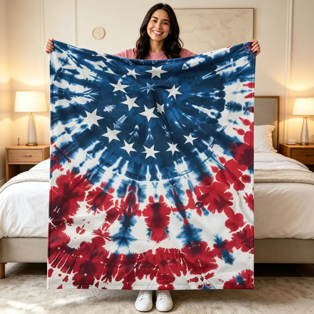 Red, white, and blue tie-dye blanket: American theme, portable decorative sofa throw blanket, perfect for a super soft sofa/bedroom setting, a great gift for children, family, and friends.
