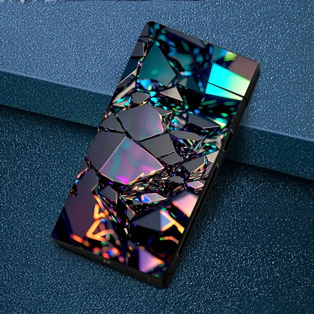 A Windproof Electric Arc Lighter Featuring a Colorful Geometric Design. This Windproof Lighter Is Rechargeable Via Type-C, Has a Metal Casing, Battery Indicator, Dual Arcs, And Comes in a Gift Box. It Includes a Power Cut-Off Feature