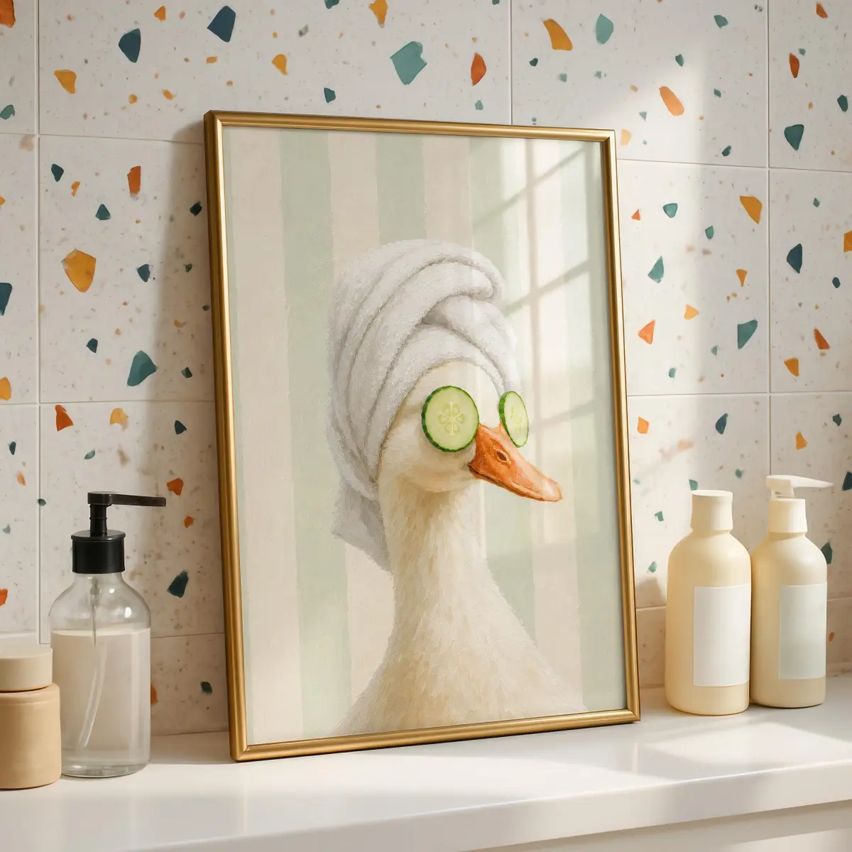 Duck Bathroom Wall Art Poster, Fun Bird Pattern, Canvas Print, Framed or Unframed, Ideal Moving Gift, Home Office Decor
