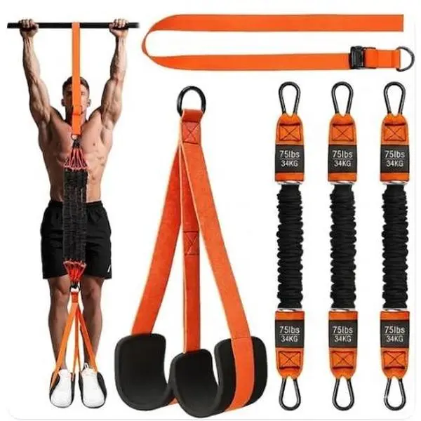 Adjustable Pull Up Assistance Bands with Foot Rest - 3 Natural Latex Core Resistance Bands, Cloth Cover, Dual Support, Secure Buckle, Durable Construction, Portable, Easy Setup, Home Gym Equipment for Functional Training, Improved Balance, Posture Control