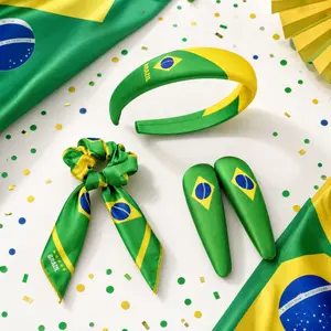 Hair Cute sports themed SoccerFanAccessories multi-country International Flag 4pcs hair accessories set, Elastic ribbon scrunchies + Padded non-slip headband + 2Pcs printed hair clips, Luxe Satin National Flag Pattern Hair Accessories for Soccer Fan,