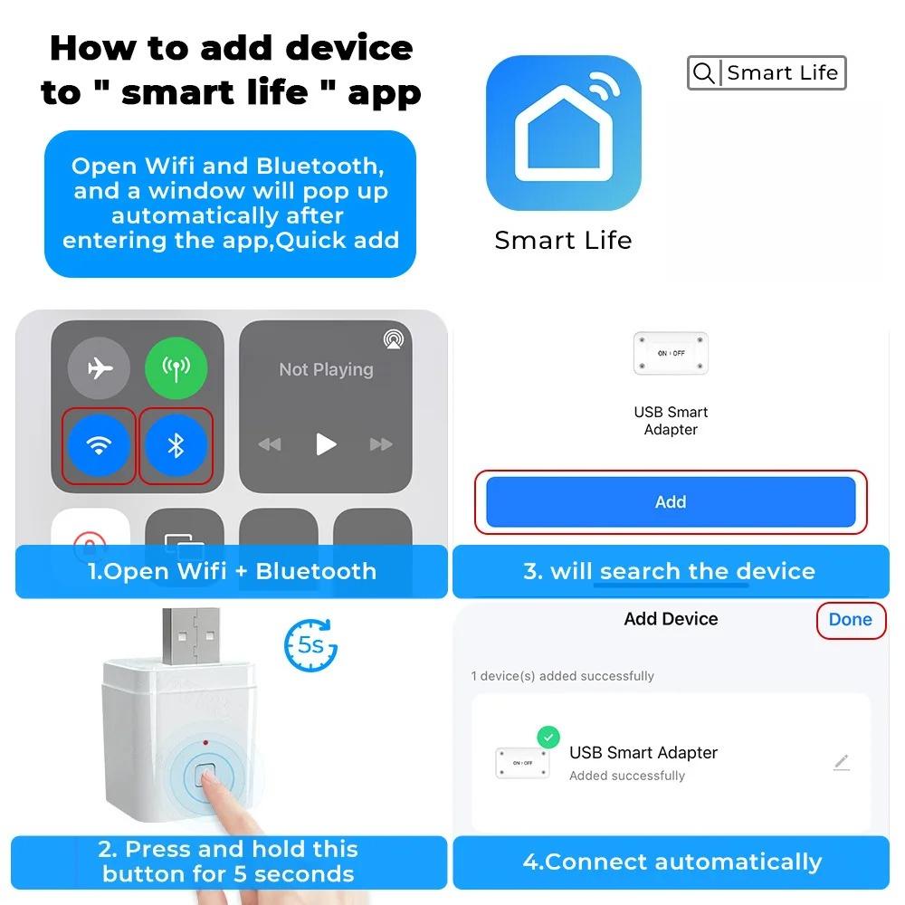 Smart Micro USB Adaptor Switch 5V, WiFi Mini USB Power Adaptor Compatible with Alexa Hey Google for Home Automation