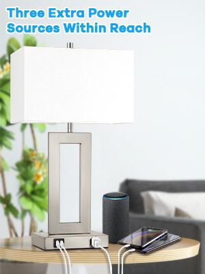 Tall Table Lamps for Bedroom Set of 2, Silver Bedside Touch Control Lamp with 2 USB Ports&AC Outlet, Modern Living Room Table Lamp for Nightstand End Table, 3-Way Dimming with 2 E26 Edison Bulbs Dimmable Lighting Tall Table Lamps for Bedroom Set of 2, Silver Bedside Touch Control Lamp with 2 USB Ports&AC Outlet, Modern Living Room Table Lamp for Nightstand End Table, 3-Way Dimming with 2 E26 Edison Bulbs Dimmable Lighting