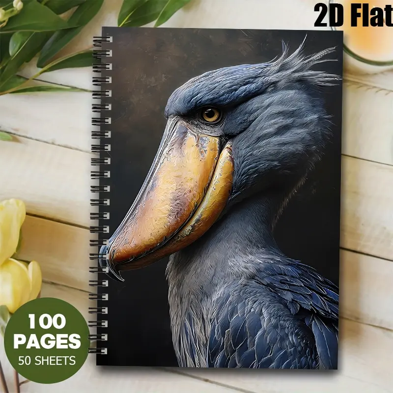 1pc Spiral Bound [2D]Flat Shoebill Bird Portrait Notebook, Lined 100 Pages Journal for Nature Observation, Bird Watching Notes, Wildlife Study, Travel Logging, Camping Adventures, Perfect Gift for Bird Enthusiasts, Nature Lovers on Christmas, Birthday,
