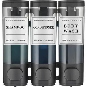 Shampoo and Conditioner Dispenser,Shower Soap Dispenser 3 Chamber No Drill Wall-Mounted Shampoo Dispenser for Shower Wall Mounted Shower Dispenser for Bathroom Hotel Large Capacity,Black Body Wash Easy Installation