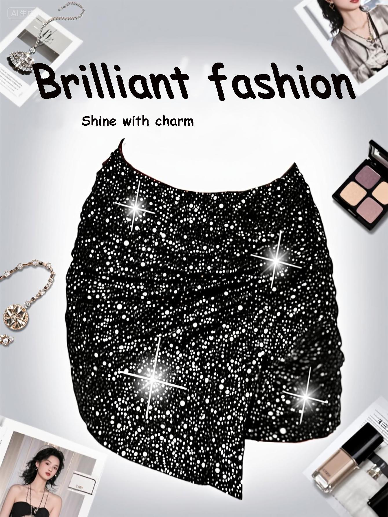 Fashionable multi-color sequined slim-fit hot pants, sequined mid-waist sexy straight shorts